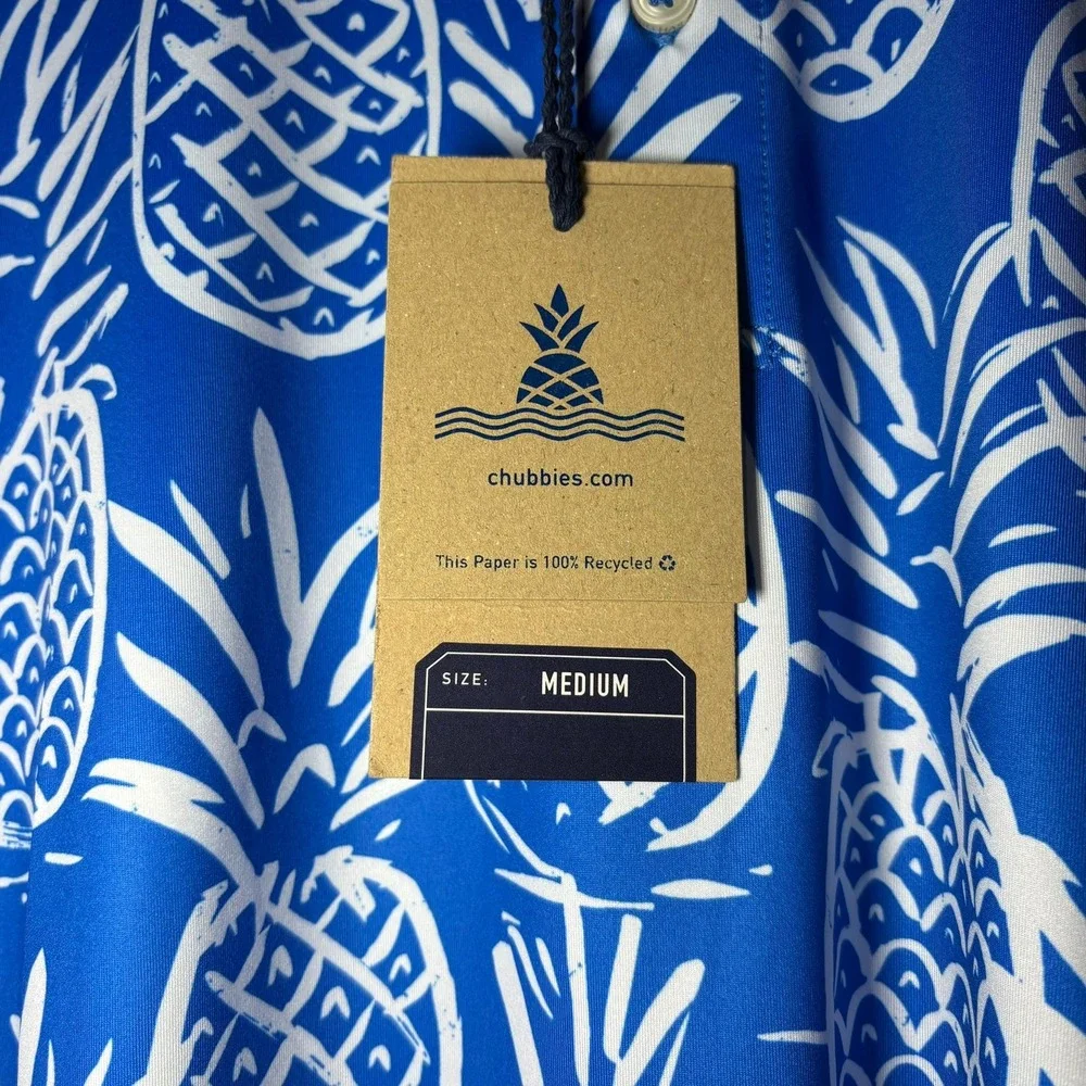 Chubbies‎ Mens The Thigh Napple Performance Polo Shirt Blue Pineapple M